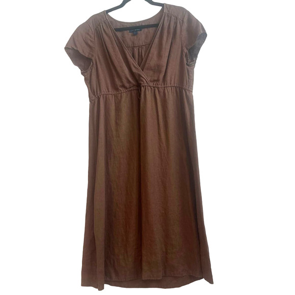 Boden 16L 100% Linen Brown Short Sleeve Midi Dress - Picture 1 of 6